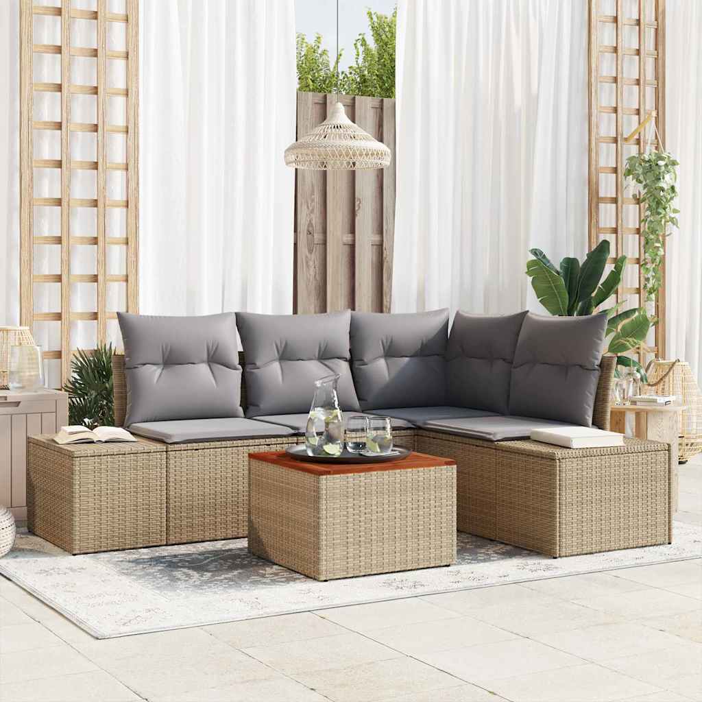 vidaXL Tuinbank Set met kussen 5 pcs Zwart poly rattan