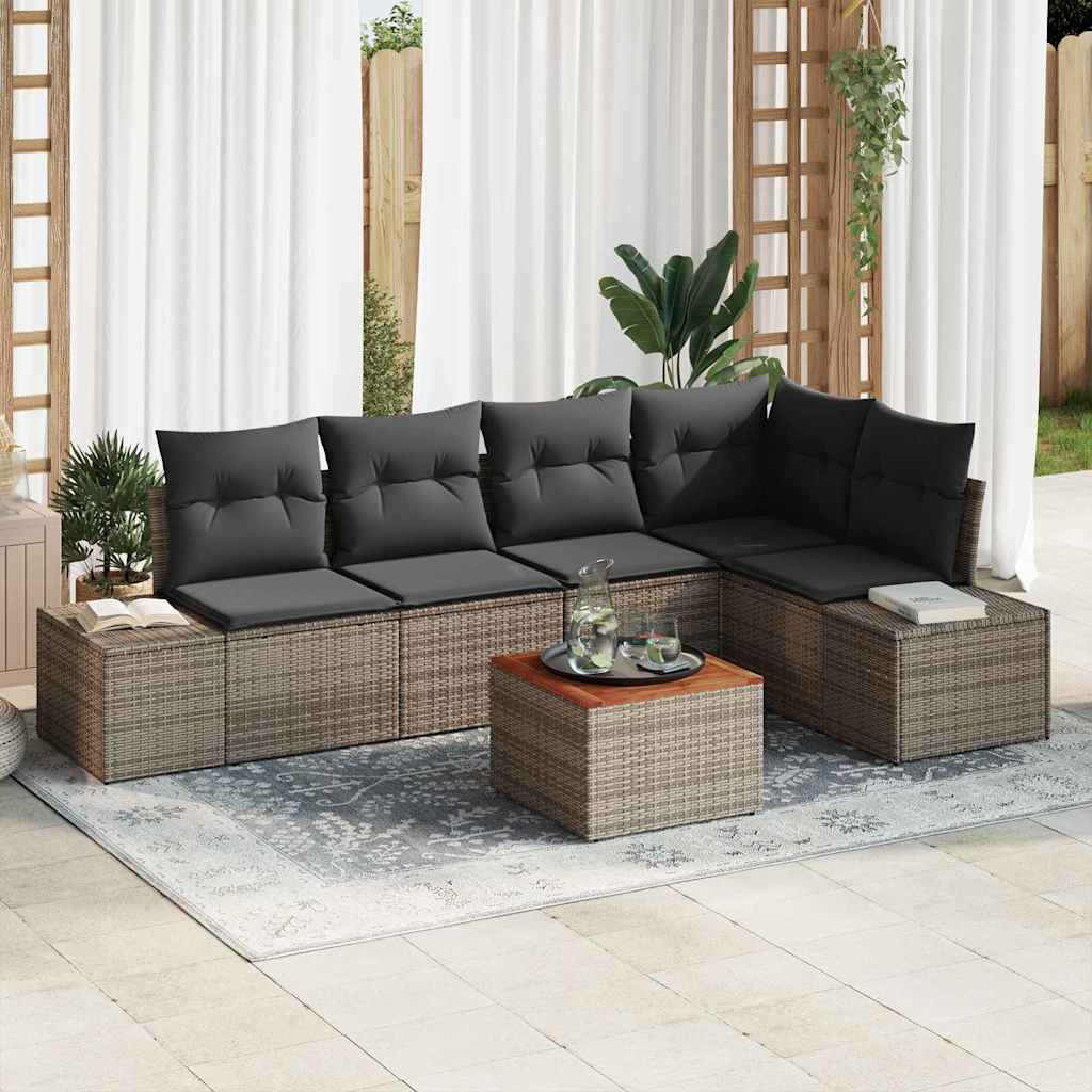 vidaXL Tuinbank Set met kussen 6 pcs Zwart poly rattan