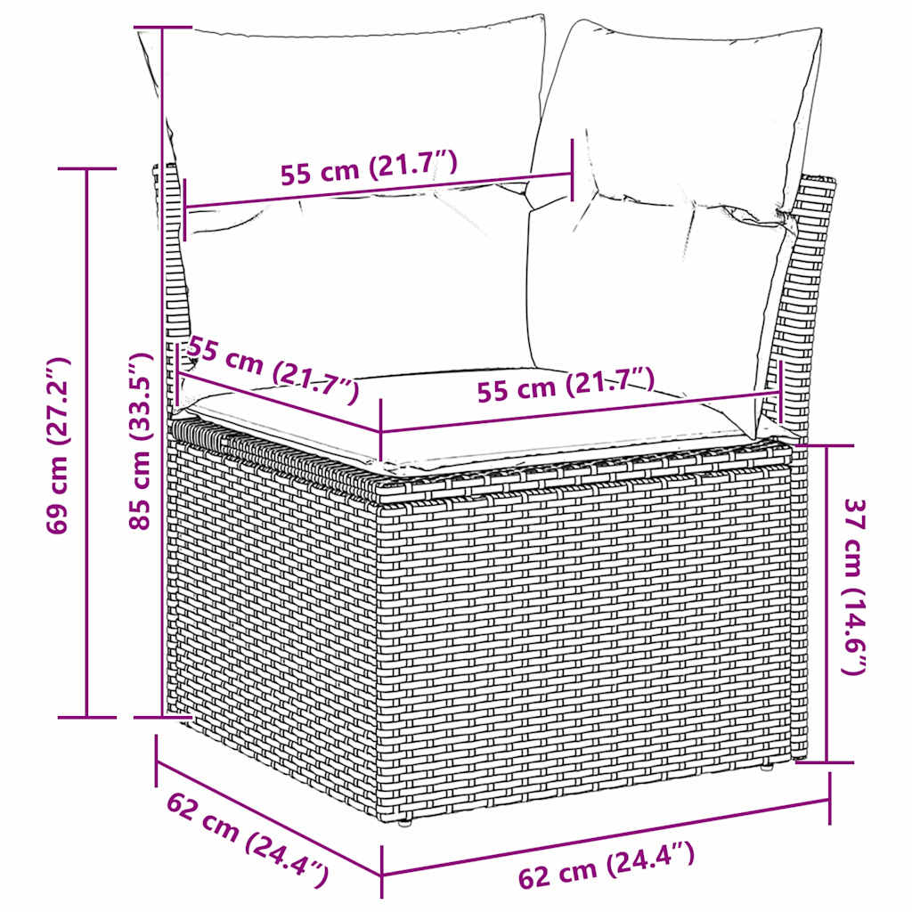 vidaXL Tuinbank Set met kussen 7 pcs Zwart poly rattan