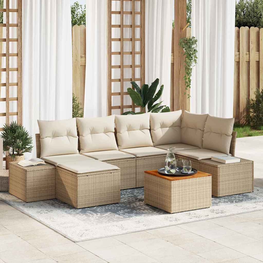 vidaXL Tuinbank Set met kussen 7 pcs Zwart poly rattan