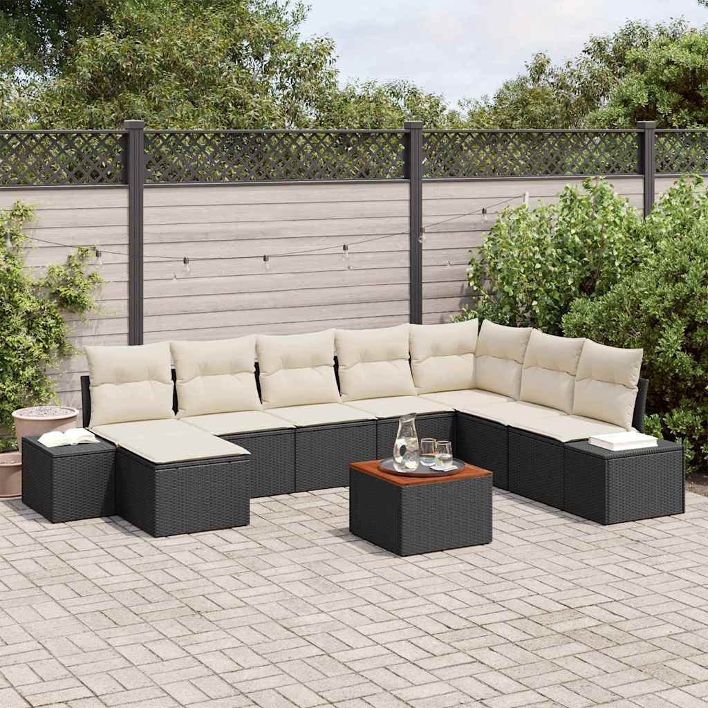 vidaXL Garden Sofa Set with cushions 9 pcs Black poly rattan