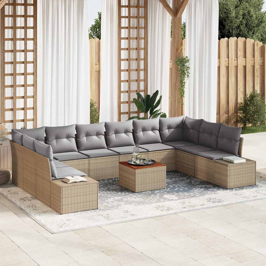 vidaXL Tuinbank Set met kussen 11 pcs Zwart poly rattan