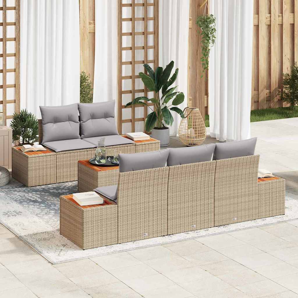 vidaXL Tuinbank Set met kussen 6 pcs Zwart Poly rattan