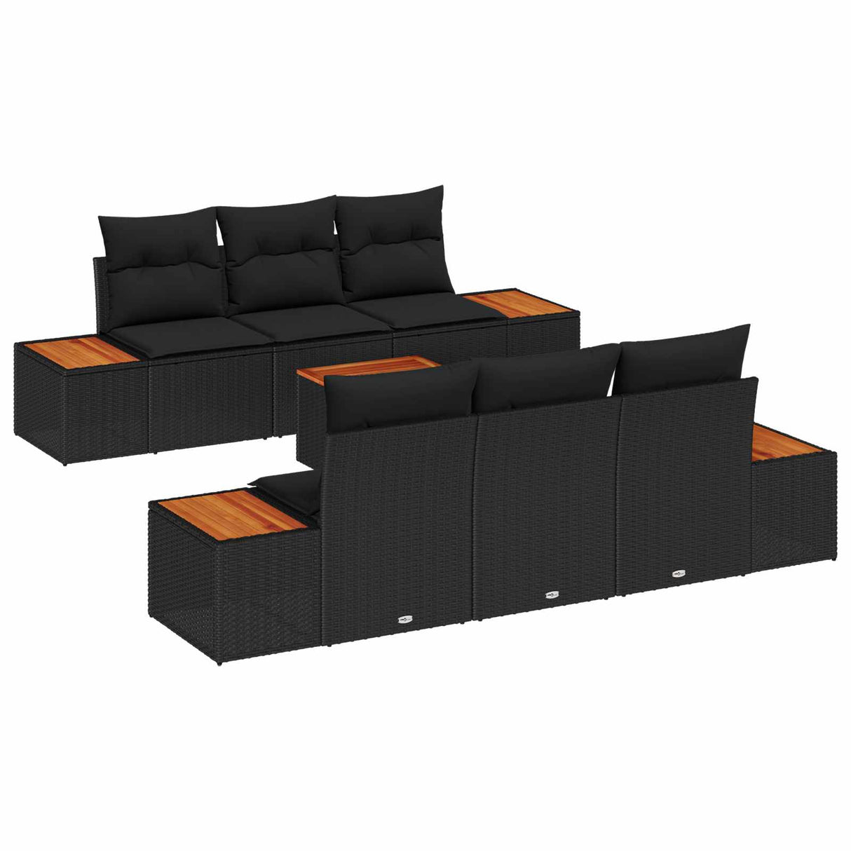 vidaXL Tuinbank Set met kussen 7 pcs Zwart Poly rattan