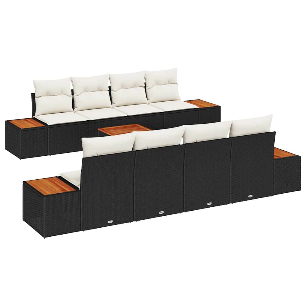vidaXL Garden Lounge Set with cushions 9 pcs Black Poly Rattan