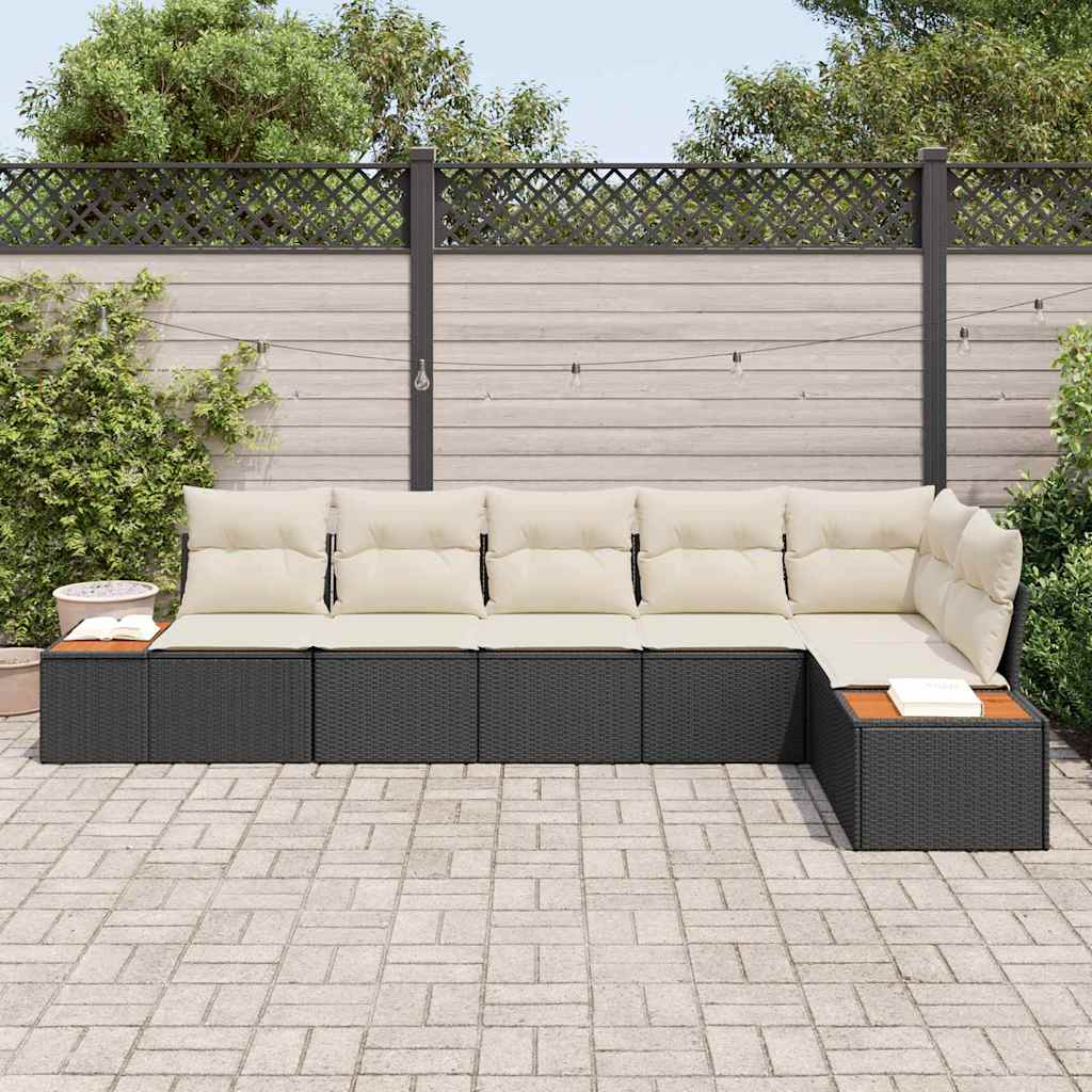 vidaXL Tuinbank Set met kussen 6 pcs Zwart Poly rattan