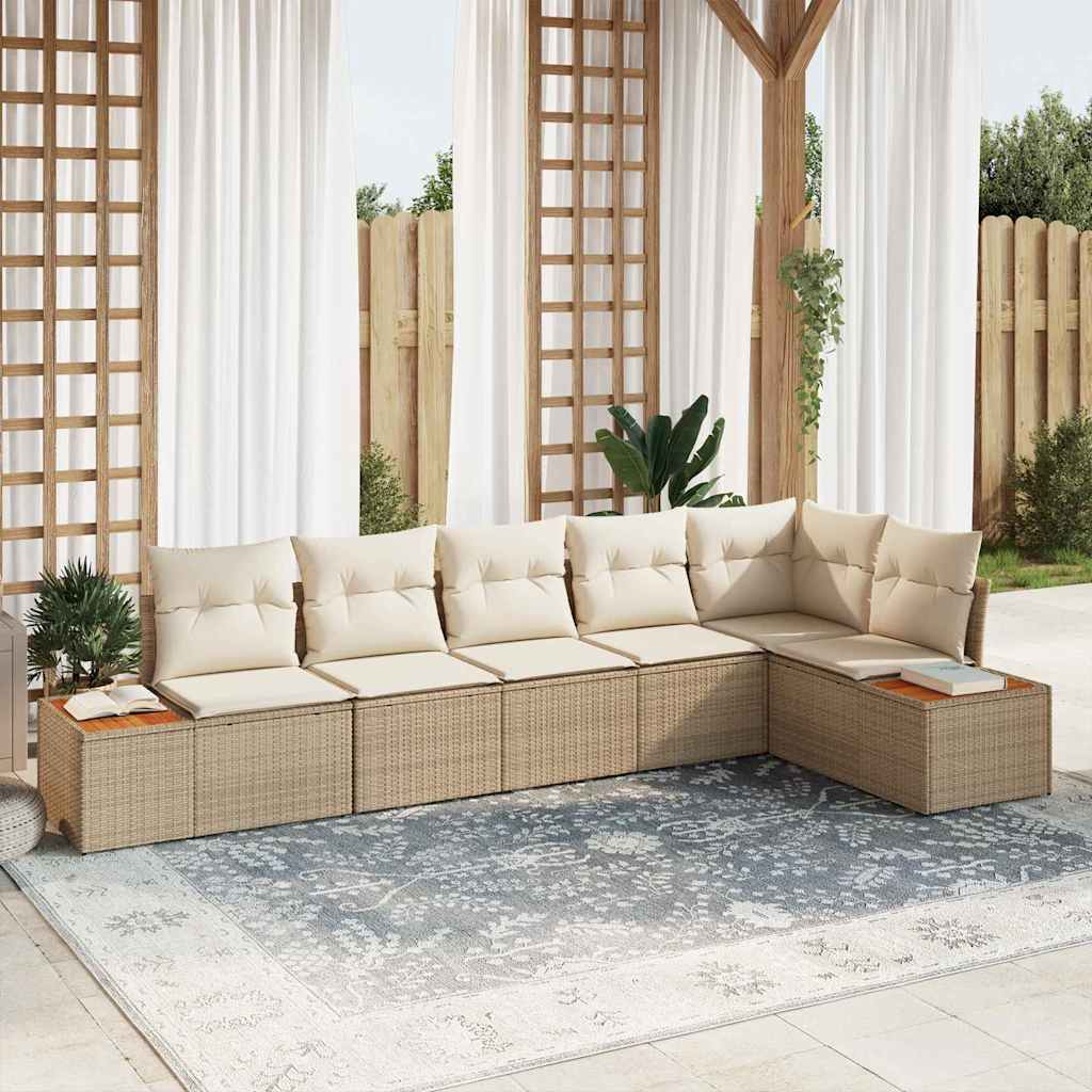 vidaXL Tuinbank Set met kussen 6 pcs Zwart Poly rattan