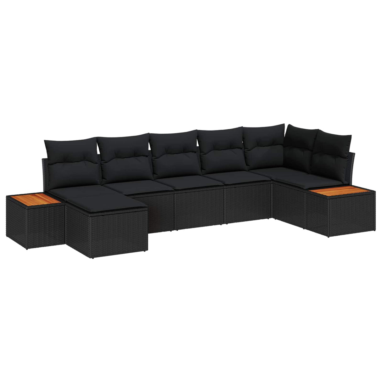 vidaXL Tuinbank Set met kussen 7 pcs Zwart poly rattan