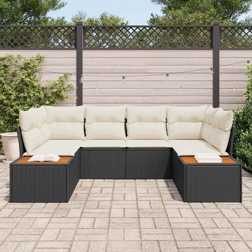 vidaXL Tuinbank Set met kussen 6 pcs Zwart poly rattan