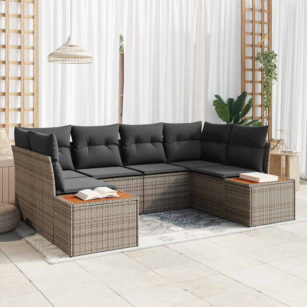 vidaXL Tuinbank Set met kussen 6 pcs Zwart poly rattan