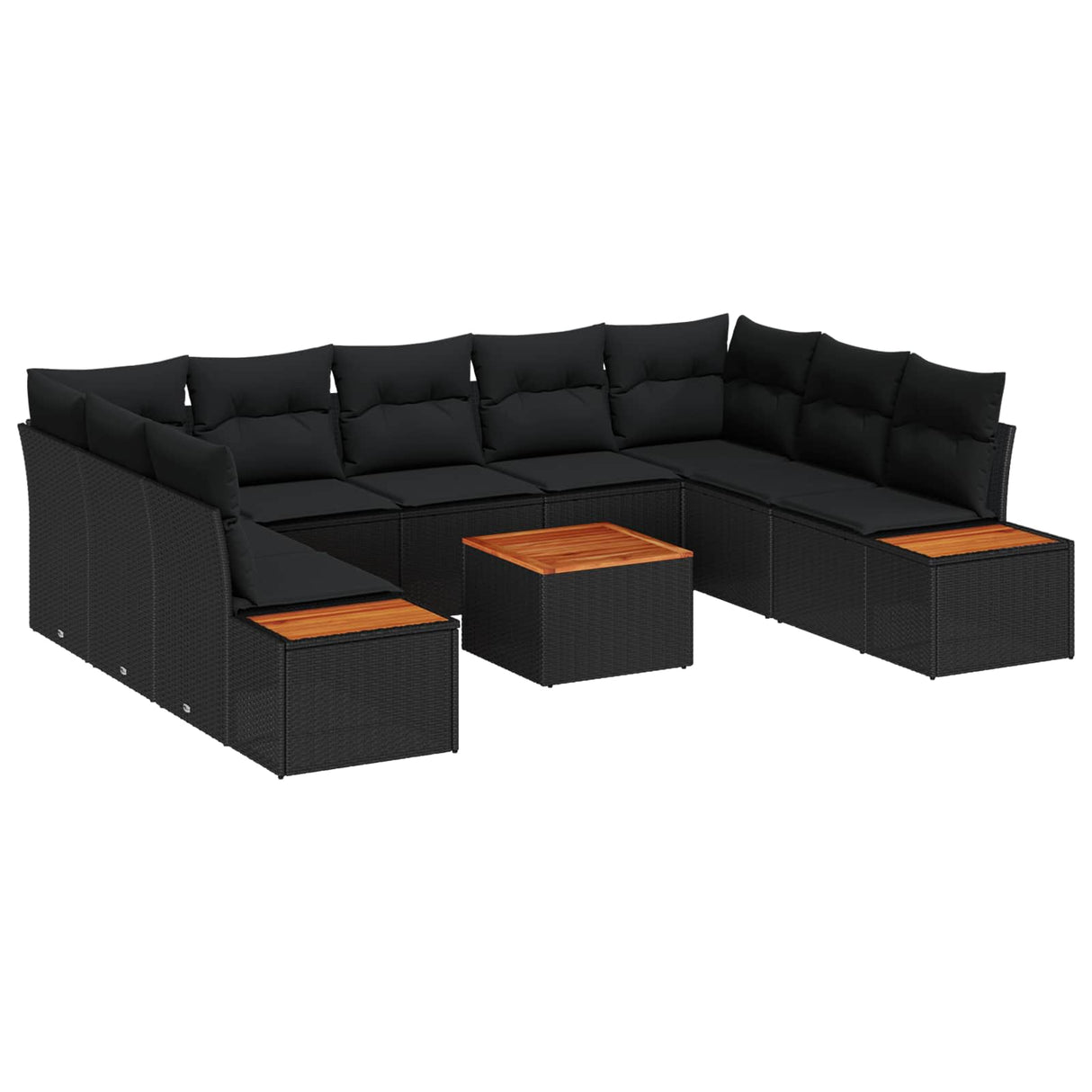 vidaXL Tuinbank Set met kussen 9 pcs Zwart Poly rattan