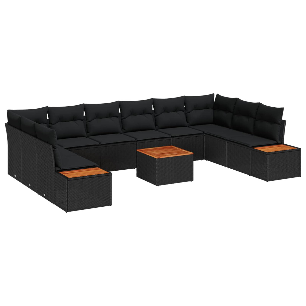 vidaXL Tuinbank Set met kussen 10 pcs Zwart Poly rattan