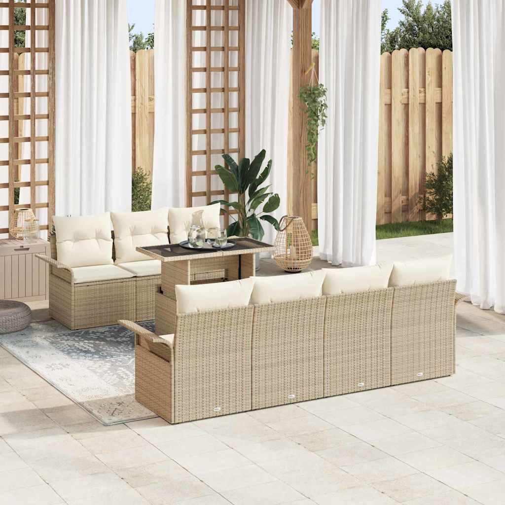 vidaXL Tuinbank Set met kussen 8 pcs Zwart poly rattan