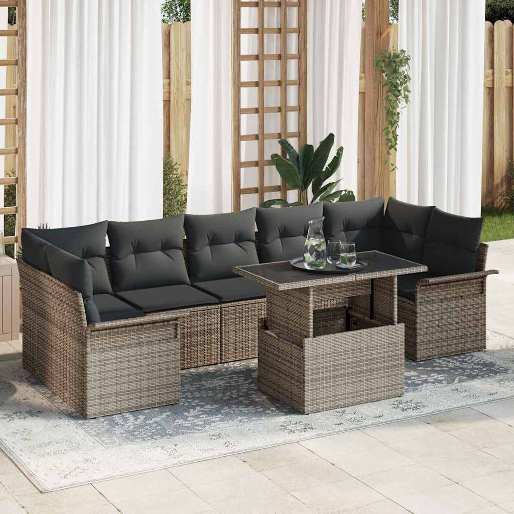 vidaXL Tuinbank Set met kussen 8 pcs Zwart Poly rattan