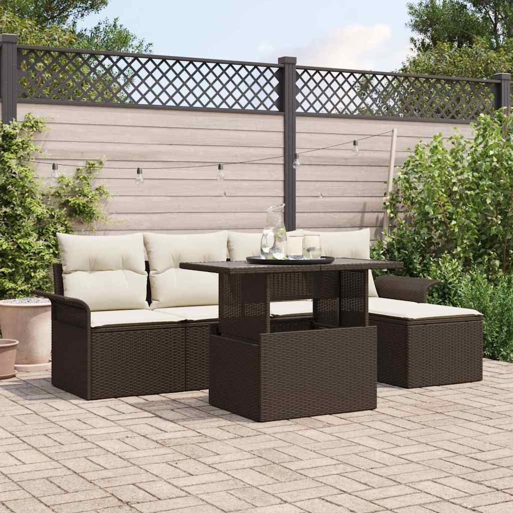 vidaXL Tuinbank Set met kussen 6 pcs Zwart poly rattan