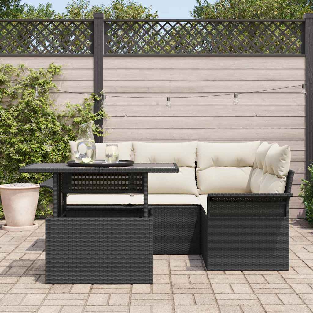 vidaXL Tuinbank Set met kussen 5 pcs Zwart Poly rattan