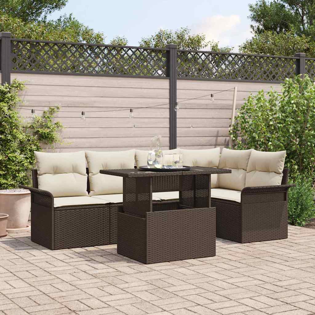 vidaXL Tuinbank Set met kussen 6 pcs Zwart poly rattan