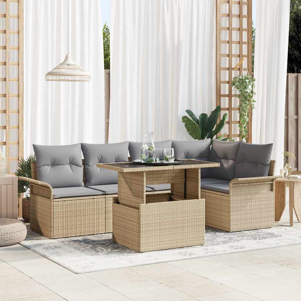 vidaXL Tuinbank Set met kussen 6 pcs Zwart poly rattan