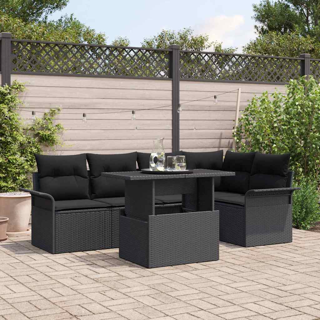 vidaXL Tuinbank Set met kussen 6 pcs Zwart poly rattan