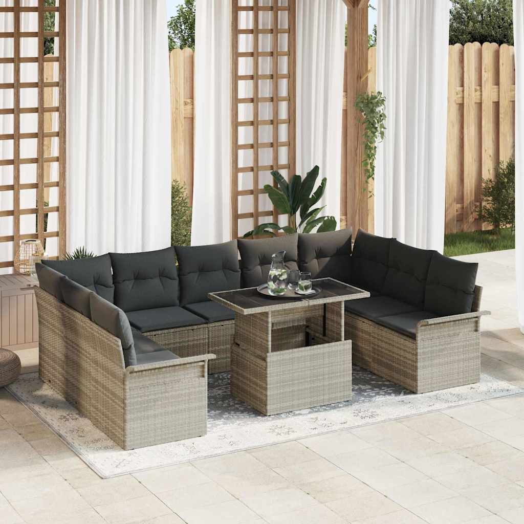 vidaXL Tuinbank Set met kussen 10 pcs Zwart Poly rattan