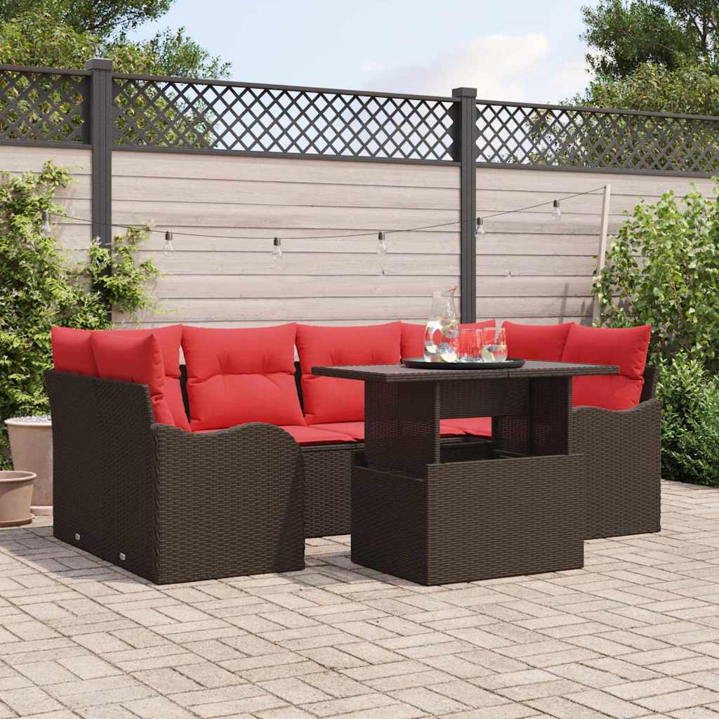 vidaXL Tuinbank Set met kussen 7 pcs Bruin Poly rattan