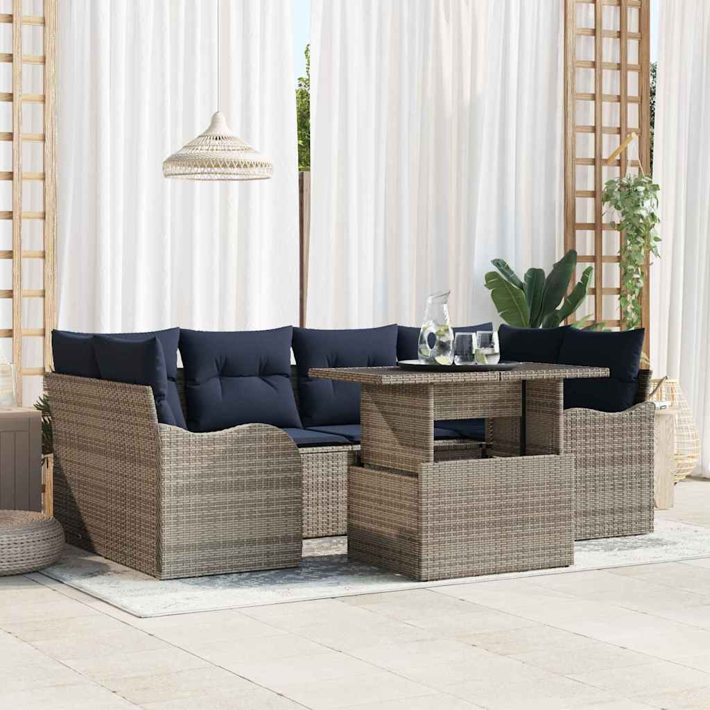 vidaXL Tuinbank Set met kussen 7 pcs Bruin Poly rattan