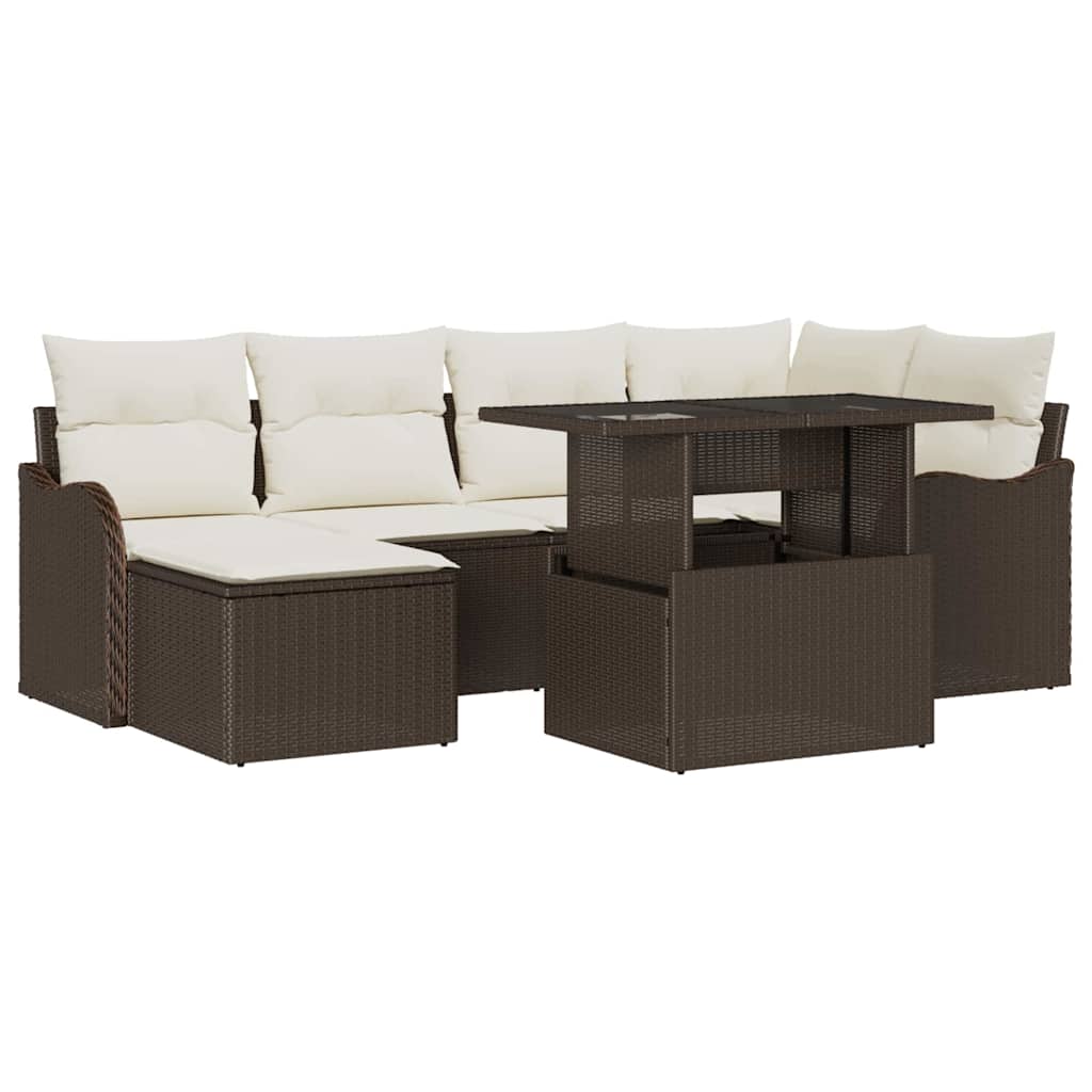 vidaXL Tuinbank Set met kussen 7 pcs Zwart Poly rattan