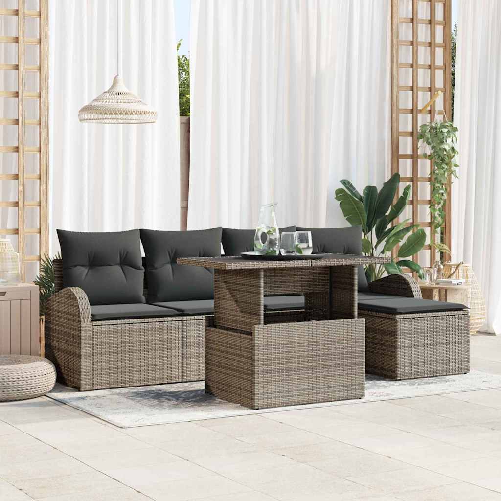 vidaXL Tuinbank Set met kussen 6 pcs Zwart poly rattan