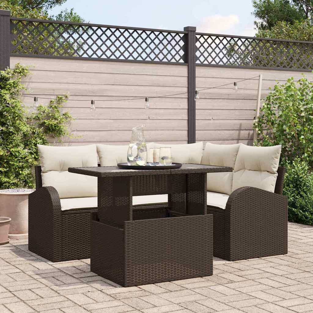 vidaXL Tuinbank Set met kussen 5 pcs Zwart Poly rattan
