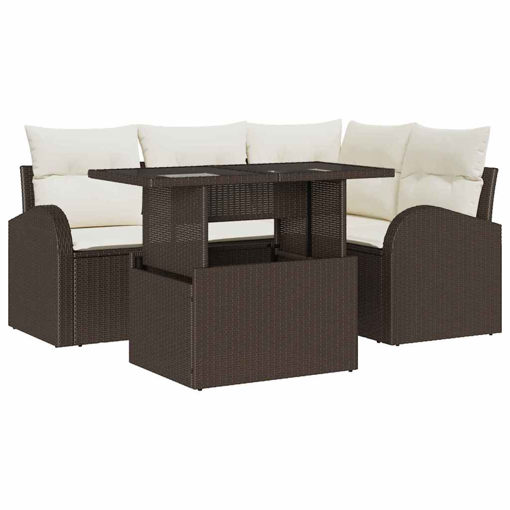 vidaXL Tuinbank Set met kussen 5 pcs Zwart Poly rattan