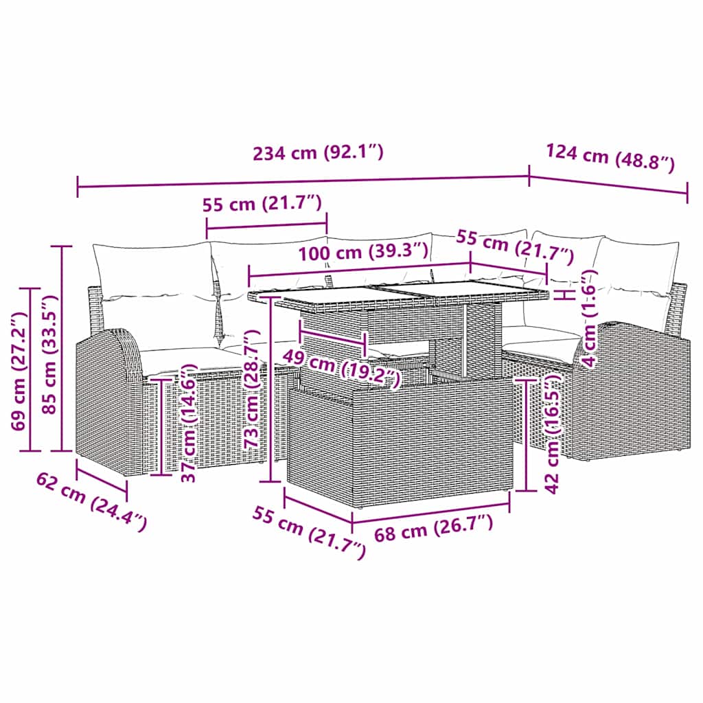 vidaXL Tuinbank Set met opslag 6 pcs Zwart en Crème poly rattan