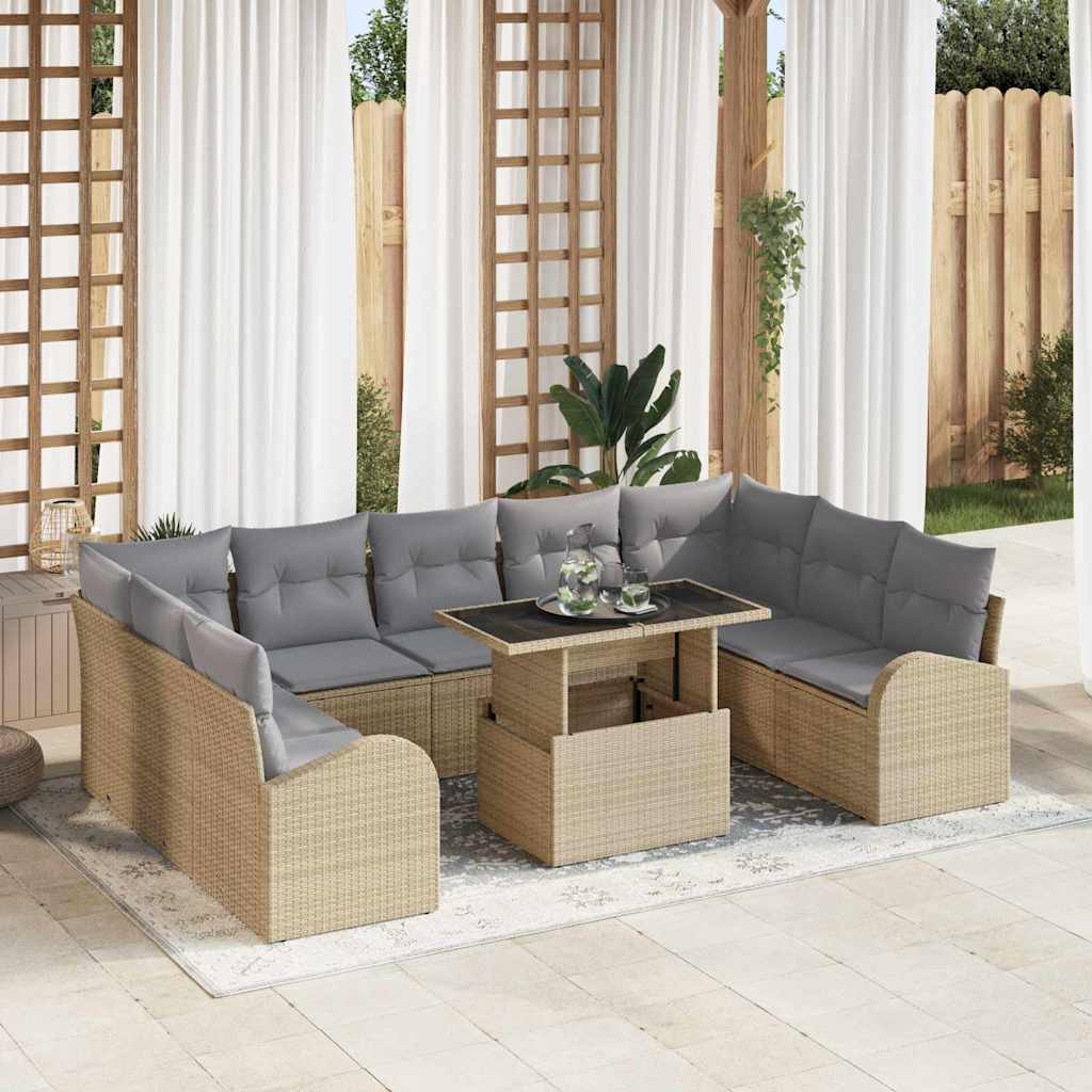 vidaXL Tuinbank Set met opslag 10 pcs Zwart en Crème poly rattan
