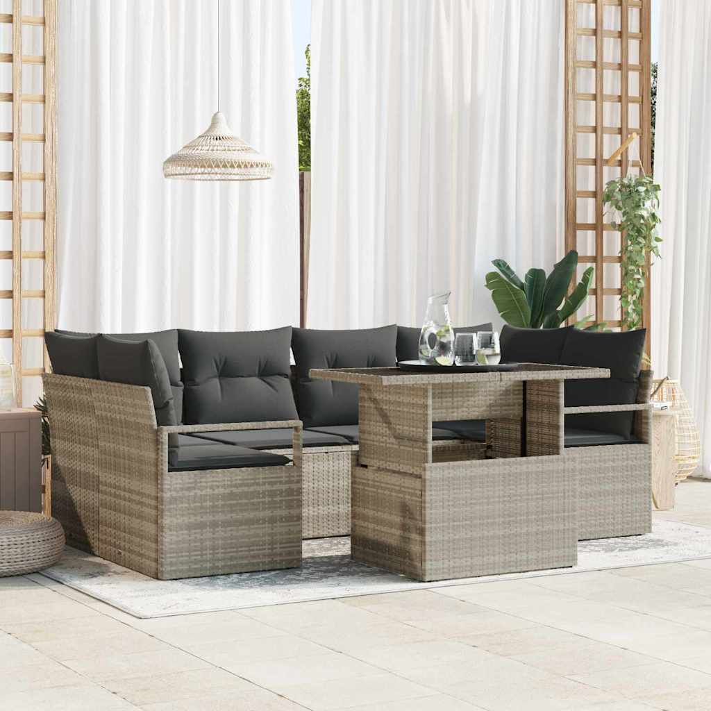 vidaXL Tuinbank Set met opslag met kussen 7 pcs Zwart poly rattan