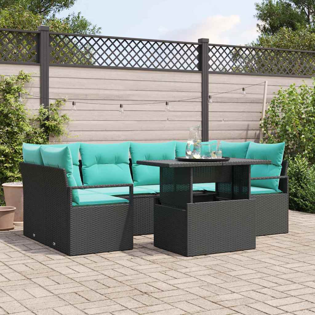vidaXL Tuinbank Set met kussen 7 pcs Bruin en rood poly rattan