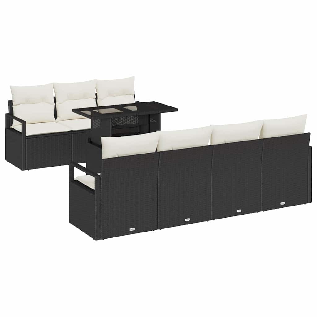 vidaXL Tuinbank Set met opslag 8 pcs Zwart en Crème poly rattan
