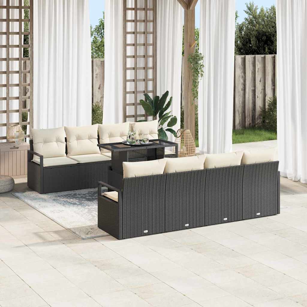 vidaXL Tuinbank Set met opslag 9 pcs Zwart en Crème poly rattan