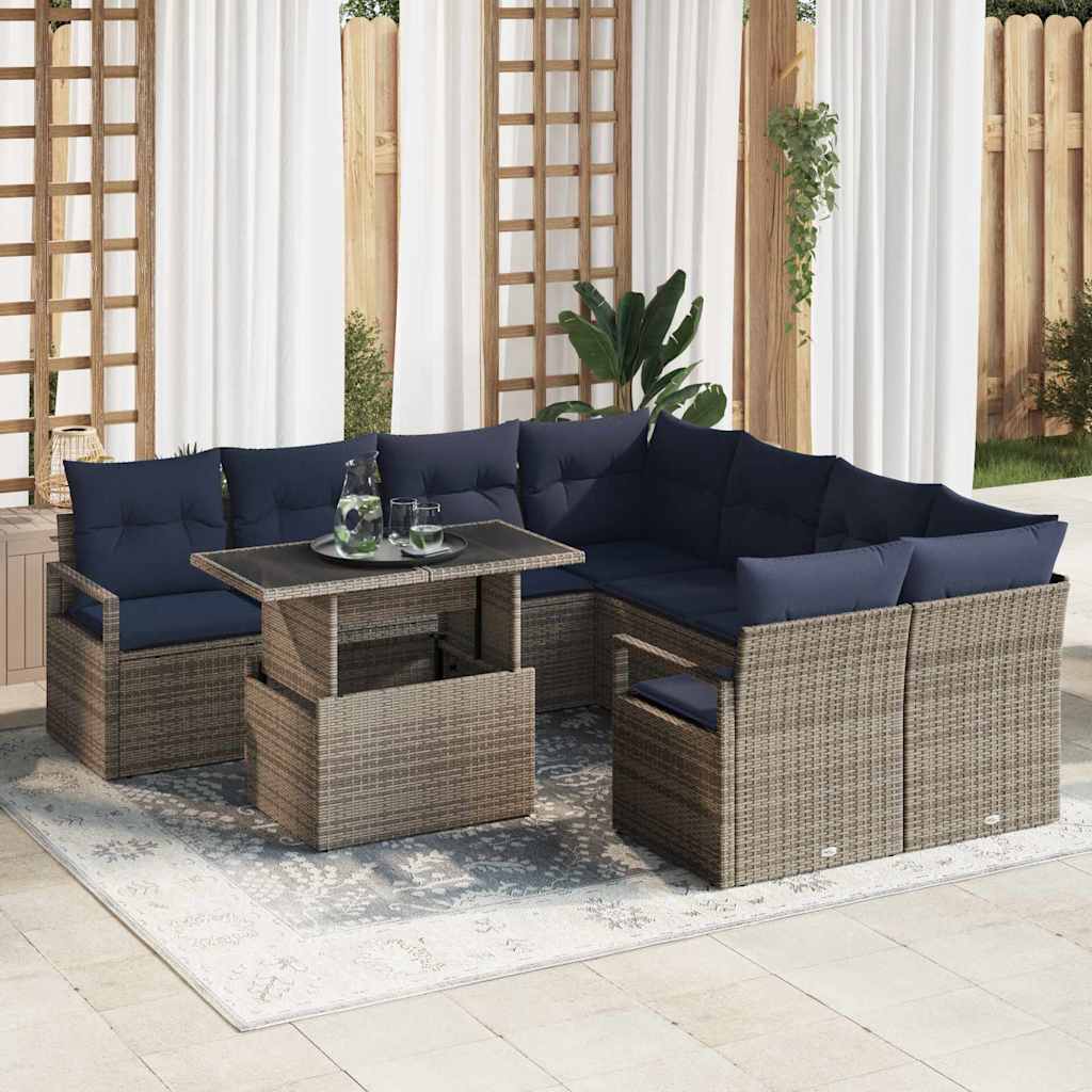 vidaXL Tuinbank Set met opslag 9 pcs Bruin en Rood poly rattan