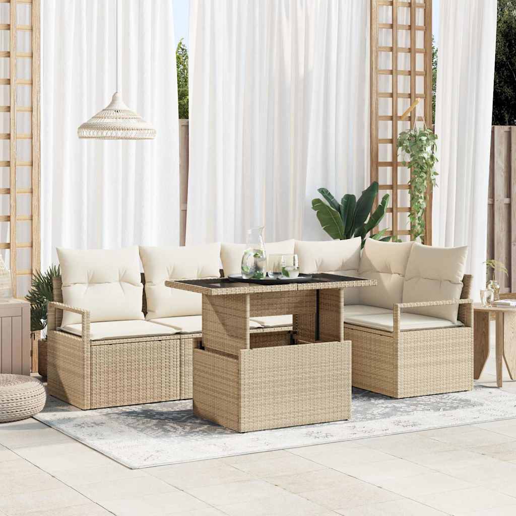 vidaXL Tuinbank Set met opslag 6 pcs Zwart en Crème poly rattan