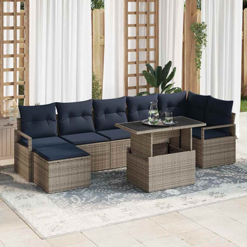 vidaXL Garden Sofa Set with cushions 8 pcs Brown and Red poly rattan