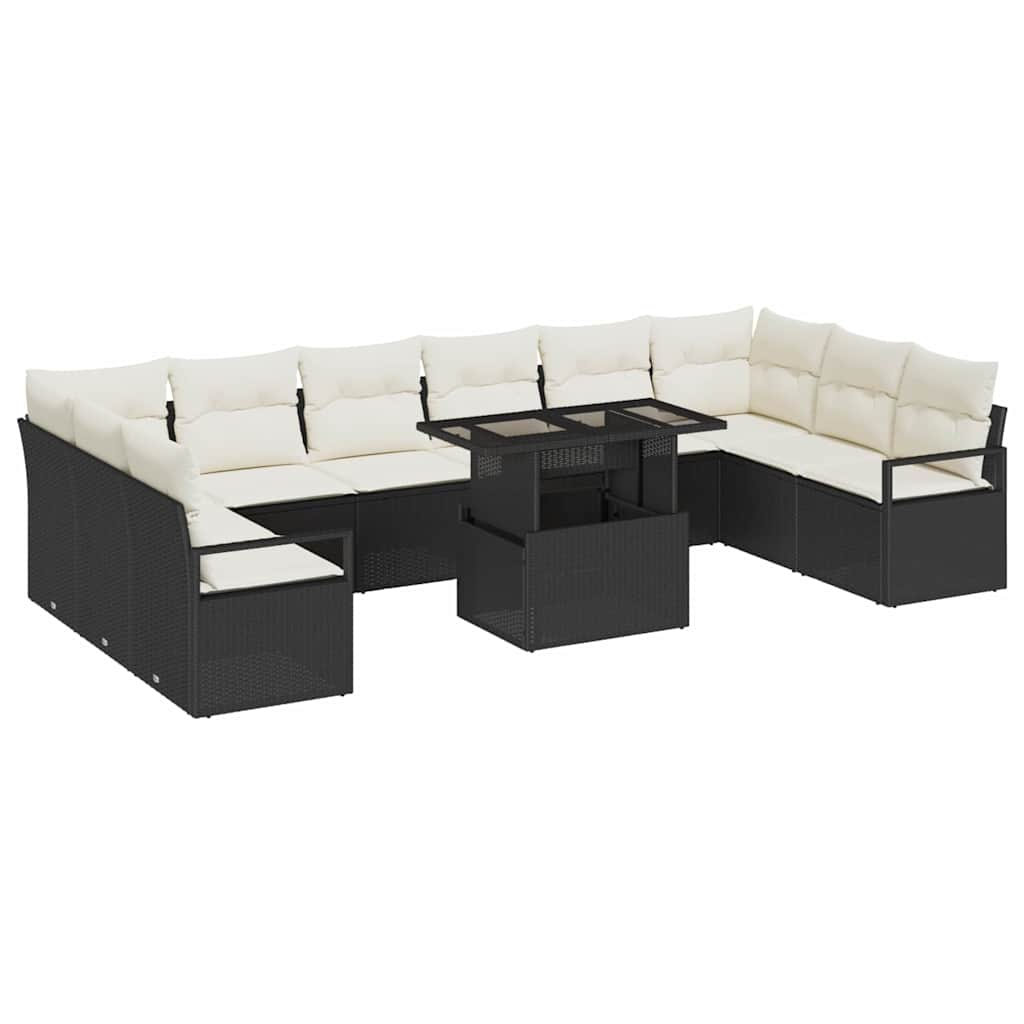 vidaXL Tuinbank Set met kussen 11 pcs Zwart en crème poly rattan