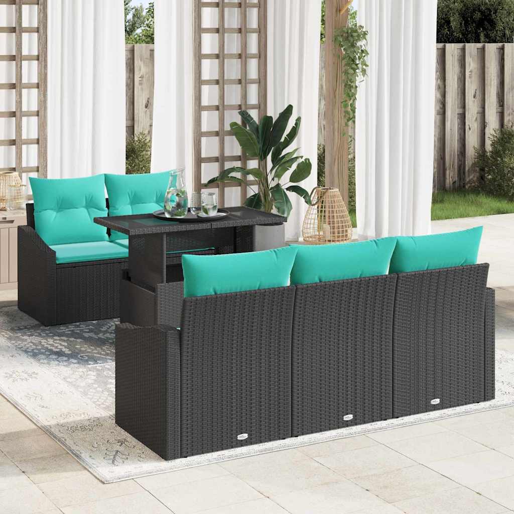 vidaXL Garden Sofa Set with cushions 6 pcs Black and blue poly rattan