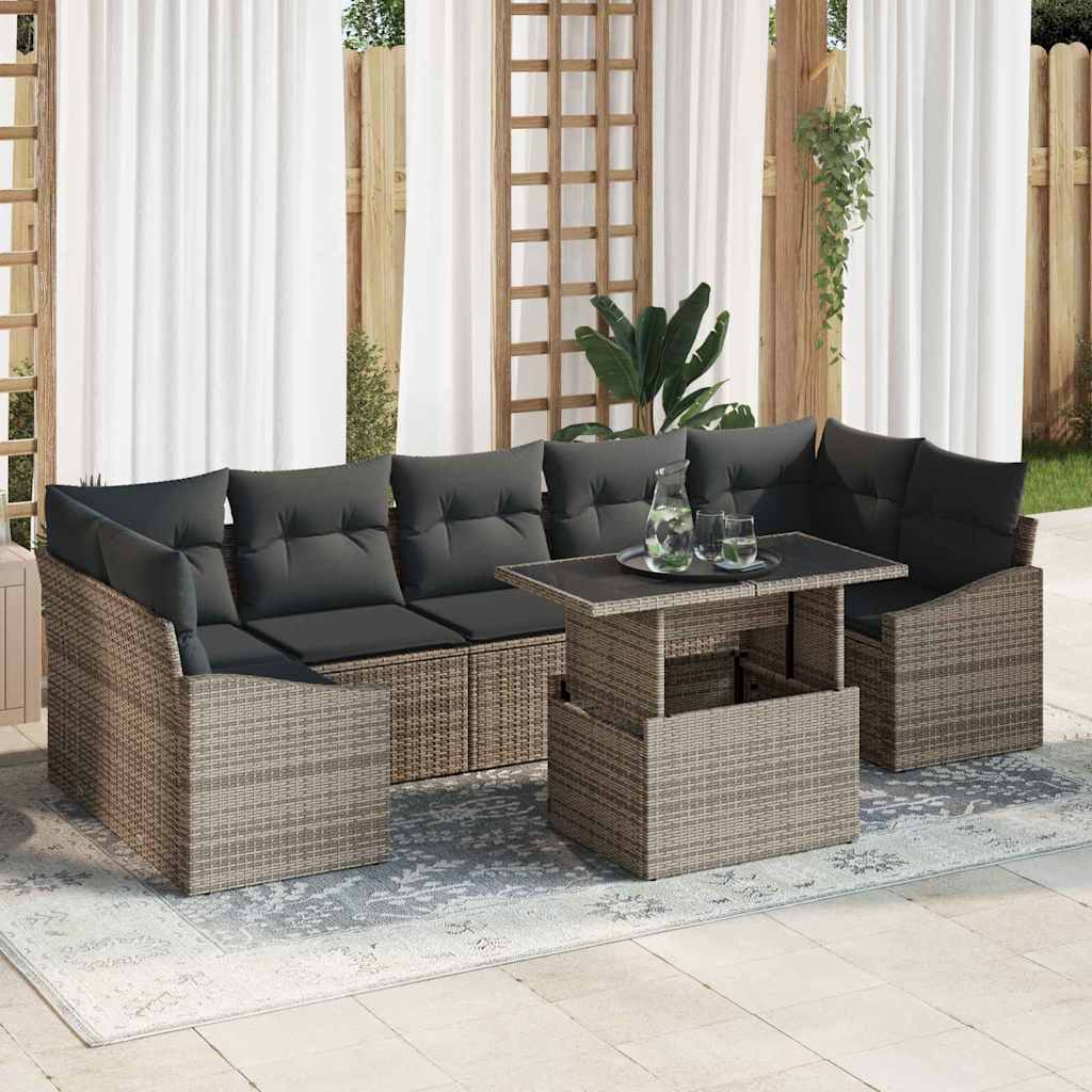 vidaXL Tuinbank Set met kussen 8 pcs Zwart en Crème poly rattan