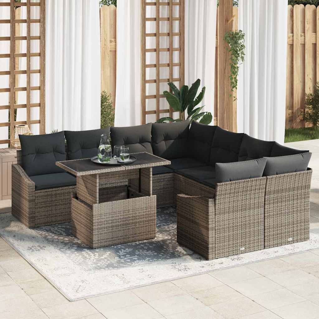 vidaXL Tuinbank Set met kussen 9 pcs Zwart en Crème poly rattan