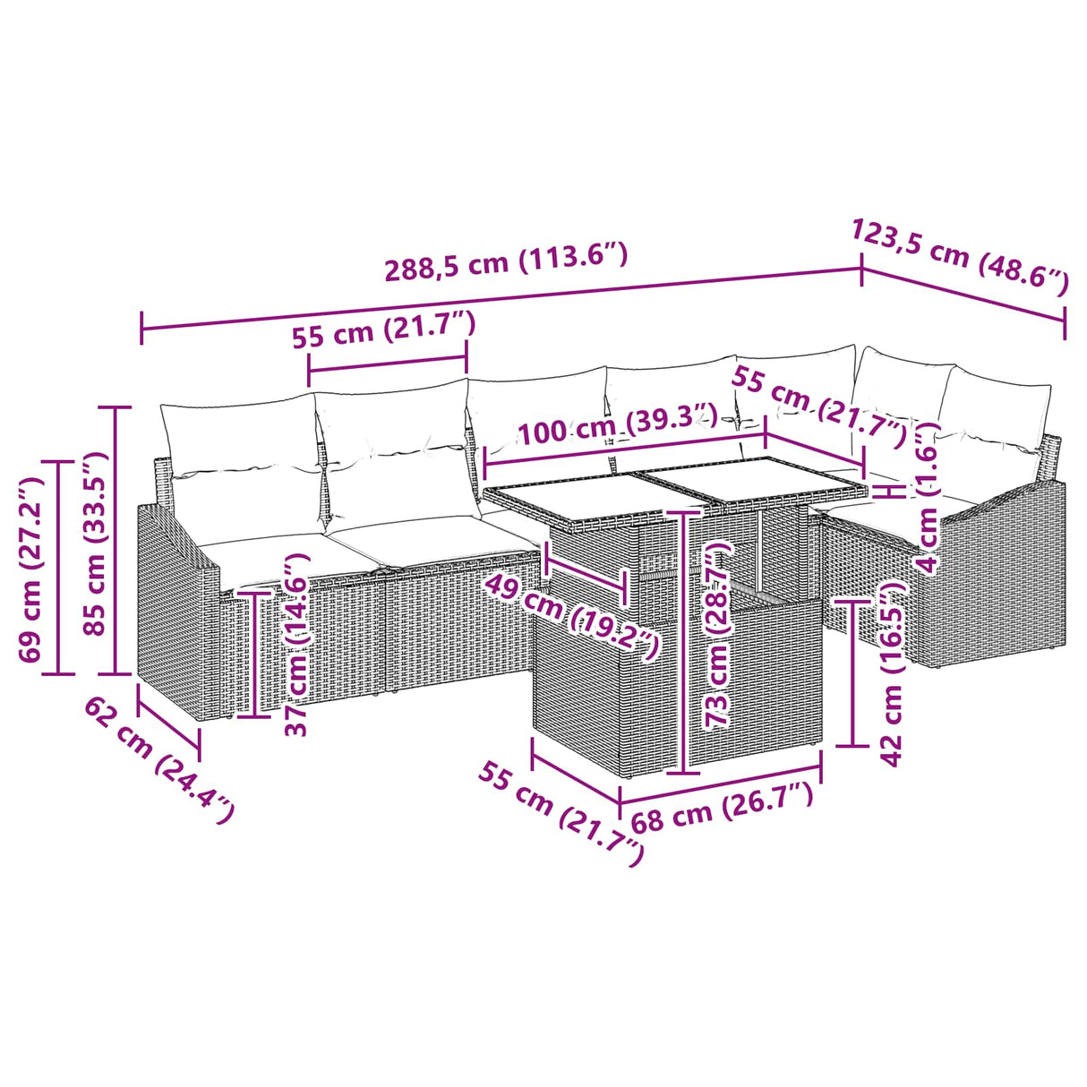 vidaXL Tuinbank Set met kussen met opslag 7 pcs Zwart en blauw