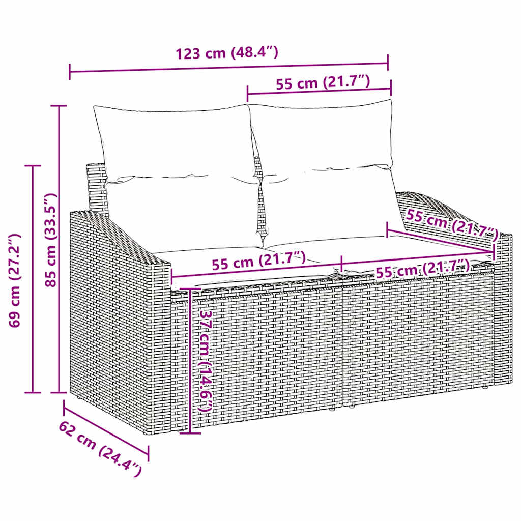 vidaXL Bankstel met kussen 11 pcs Zwart en Crème poly rattan