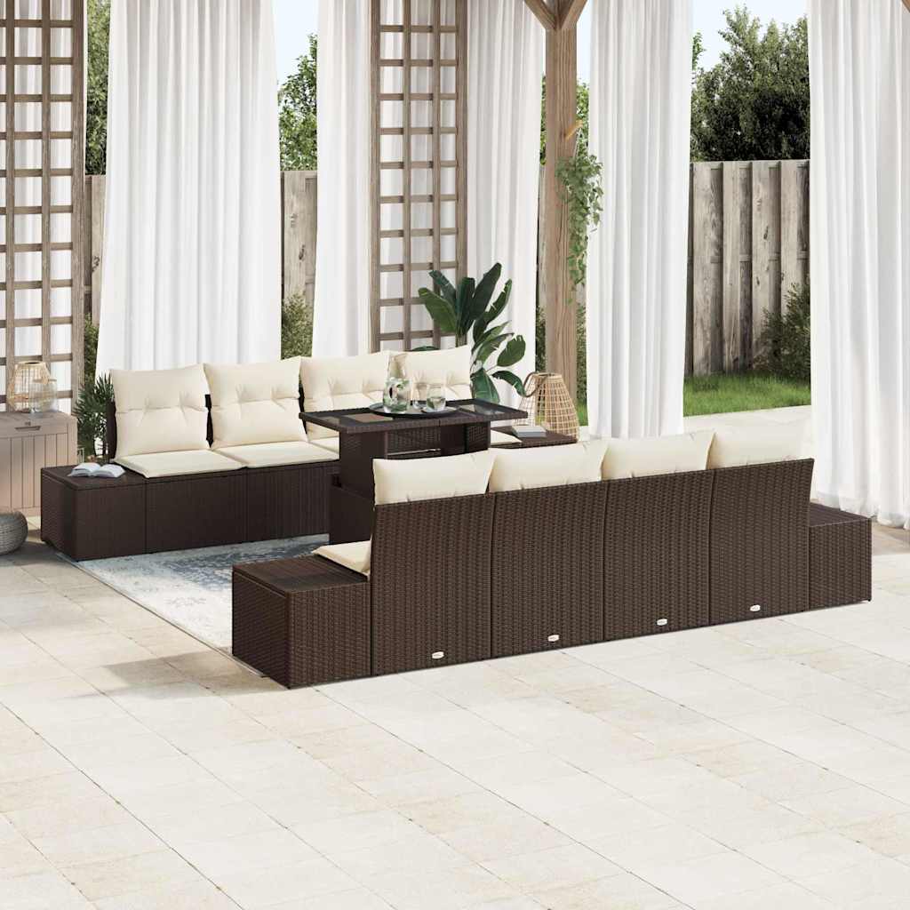 vidaXL Tuinbank Set met kussen 9 pcs Zwart en Crème poly rattan