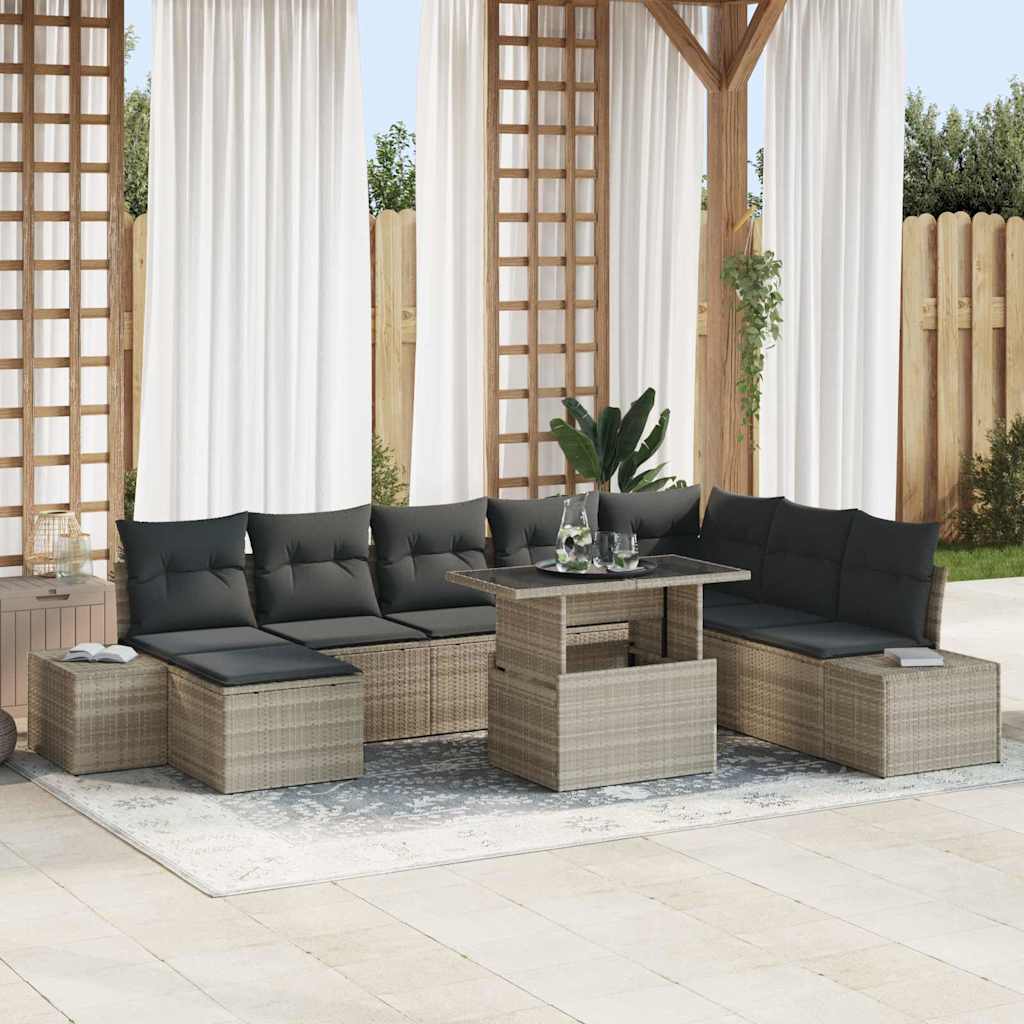 vidaXL Tuinbank Set met kussen 9 pcs Zwart en Crème poly rattan