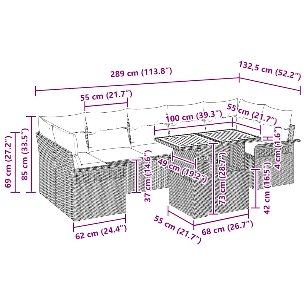 vidaXL Garden Bench Set with Cushion 8 pcs Black and Cream