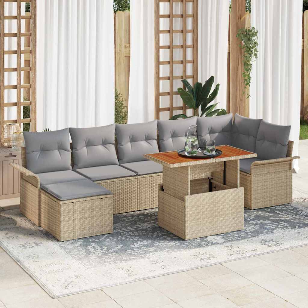 vidaXL Tuinbank Set met kussen 8 pcs Zwart en Crème poly rattan