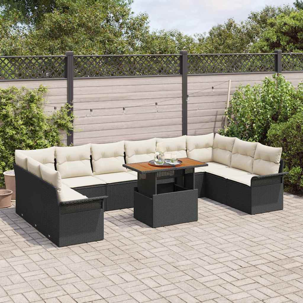vidaXL Tuinbank Set met kussen 11 pcs Zwart en Crème poly rattan